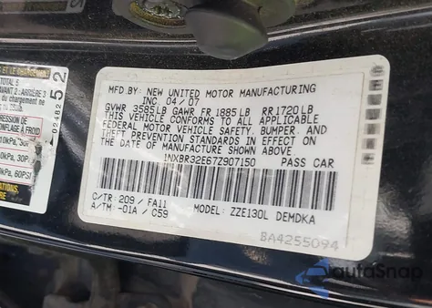 2007 Toyota Corolla Ce from USA, damaged, VIN 1NXBR32E67Z907150